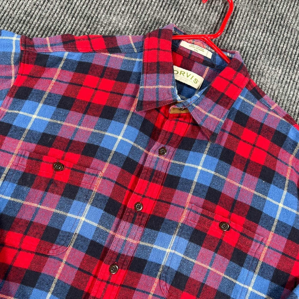 Orvis Flannel Shirt Mens 2XL XXL Red Plaid Long Sleeve Button Up Casual Outdoor
